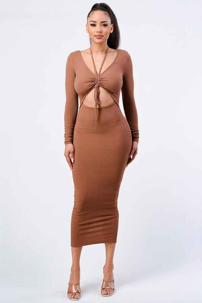 Sale - Trendy Front Shirring Cut-out Long Sleeved Dress – On Sale Now