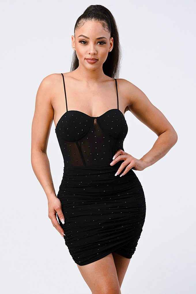 Sale - Luxe Glitter Front Mesh Ribbed Cami Mini Dress – On Sale Now