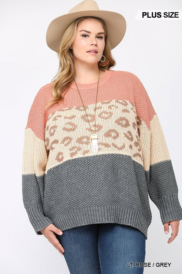 Plus Size Color Block And Leopard Pattern Mixed Pullover Sweater β Stylish & Comfortable β menβs fashion, stylish and versatile