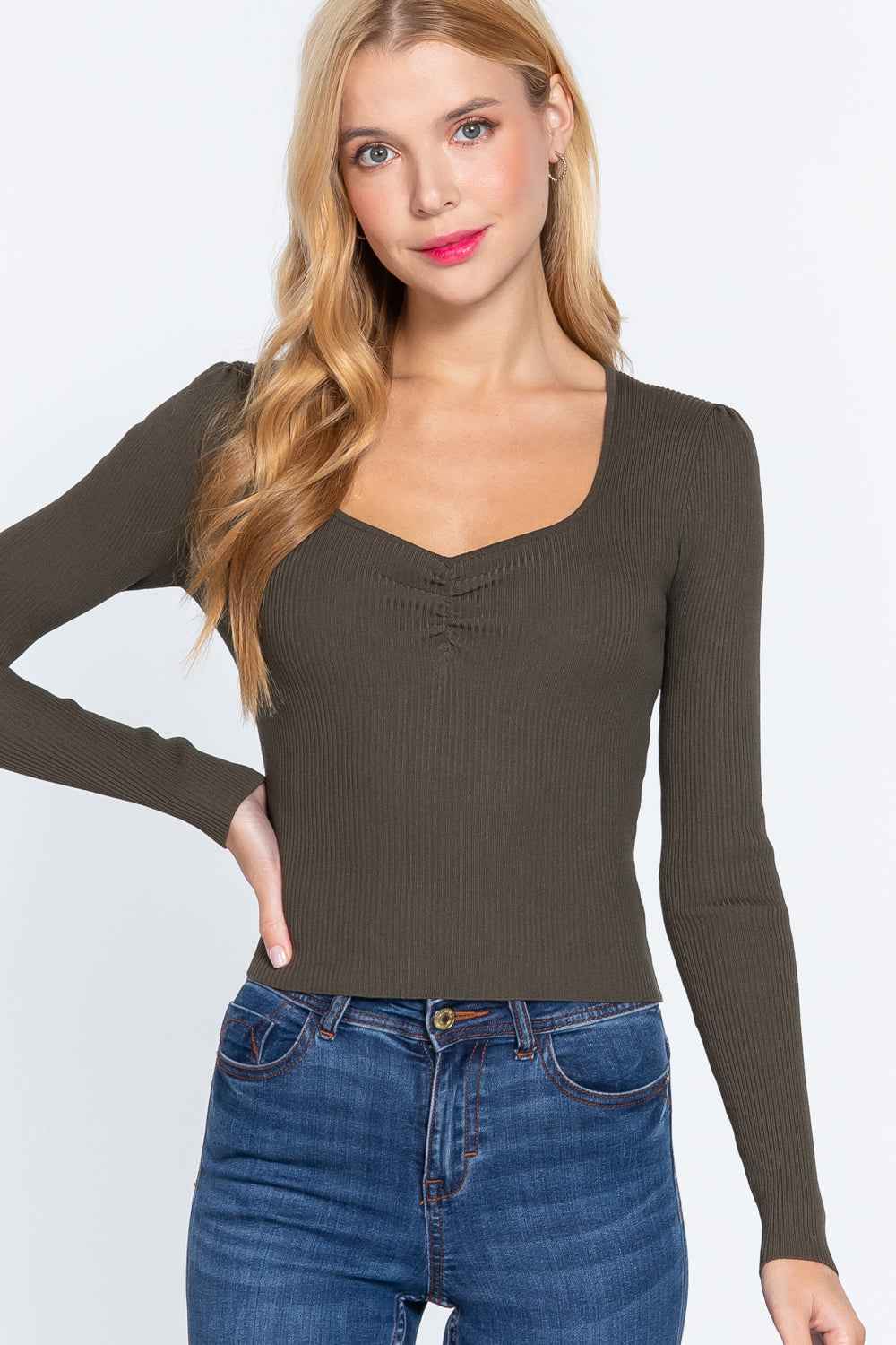 Sale - Shirring Sweatheart Neck Sweater – On Sale Now