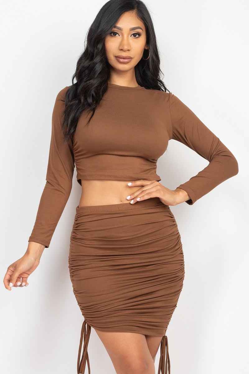 Sale - Ruched Side Crop Top & Drawstring Skirt Set – On Sale Now