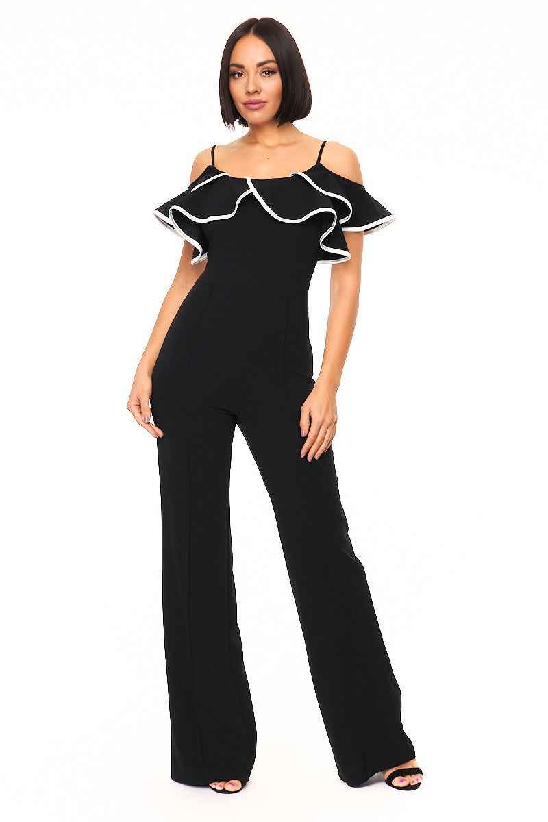 Color Block Binding Detailed Fashion Jumpsuit – black, fashion, women style