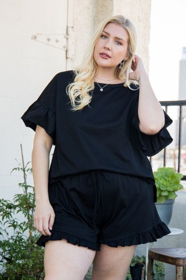 Plus Size Round Neck Ruffle Sleeve Side Slit French Terry Top β Stylish & Comfortable β menβs fashion, stylish and versatile