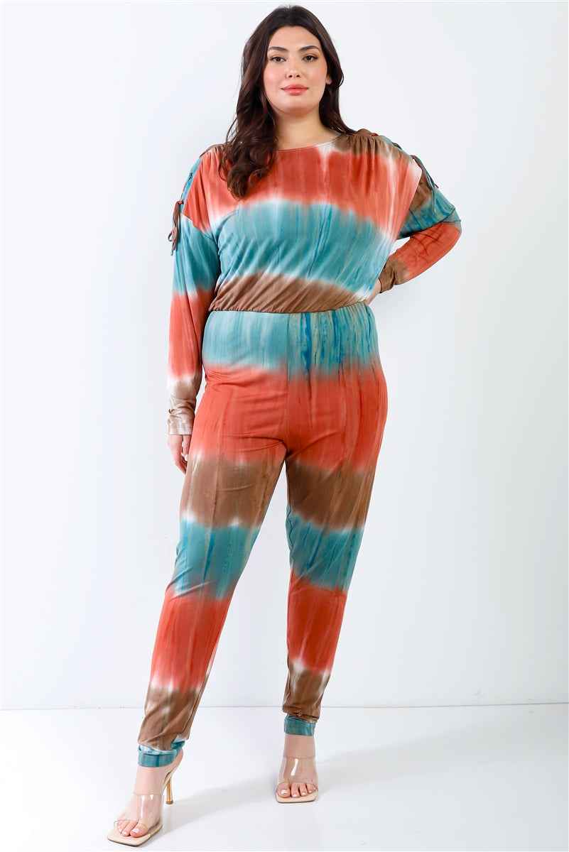 Plus Size Plus Tie-dye Lace Up Shoulder Details Back Wrap Cut-out Jumpsuit β Stylish & Comfortable β menβs fashion, stylish and versatile