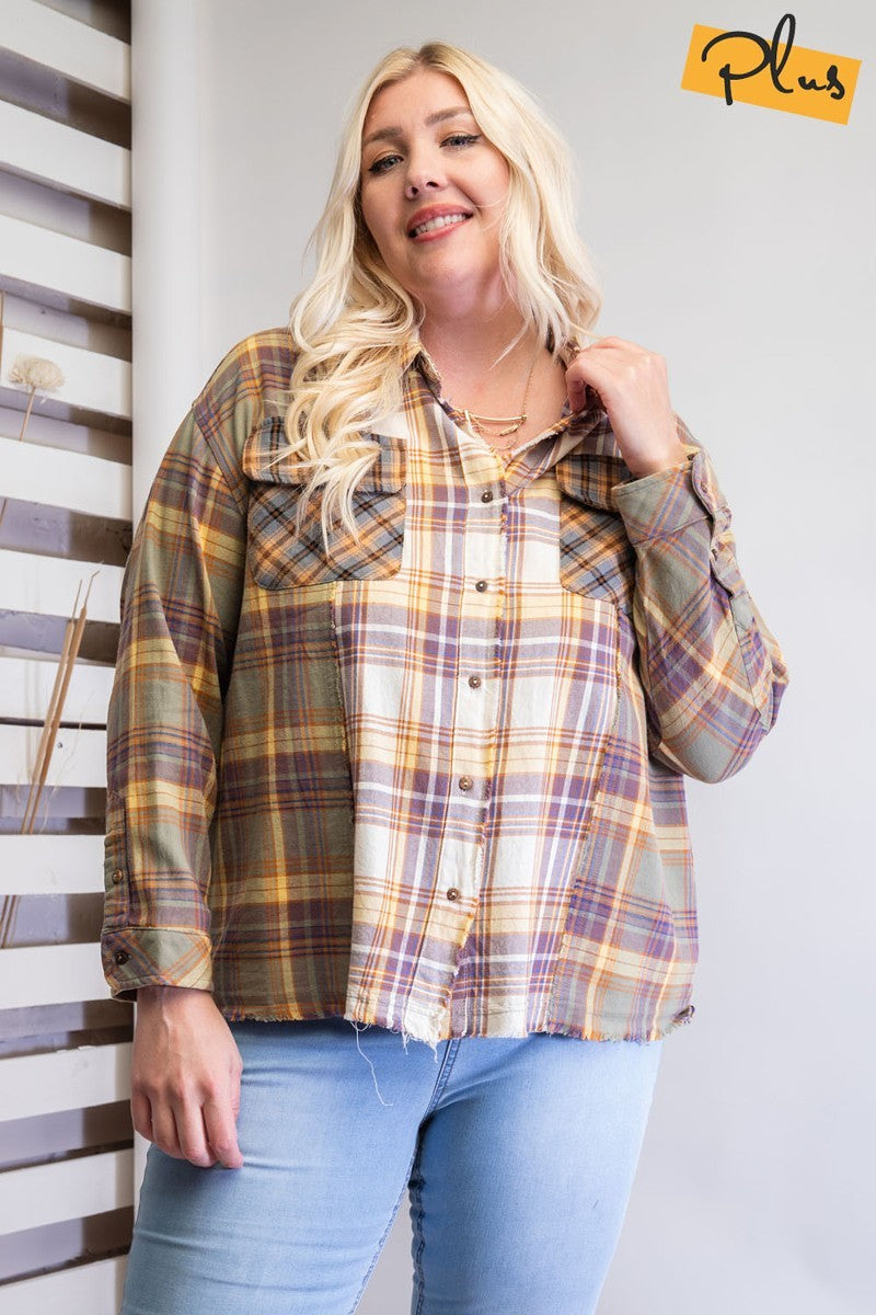 Plus Size Plaid Mix Button Down Shirt – Stylish & Comfortable – men’s fashion, stylish and versatile