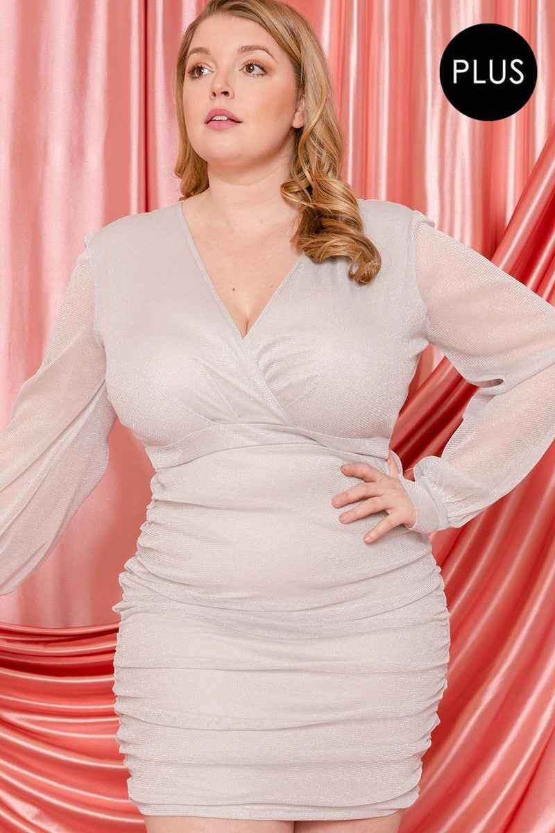 Plus Size Glitter Mesh Shirring Side Plus Mini Dress β Stylish & Comfortable β menβs fashion, stylish and versatile