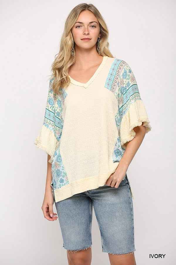 Sale - Texture Knit And Print Mixed Hi Low Hem Top – On Sale Now