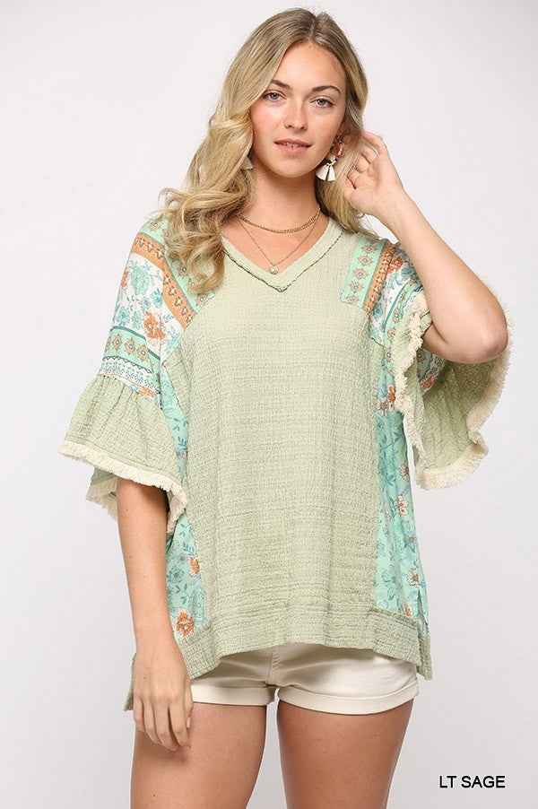 Sale - Texture Knit And Print Mixed Hi Low Hem Top – On Sale Now