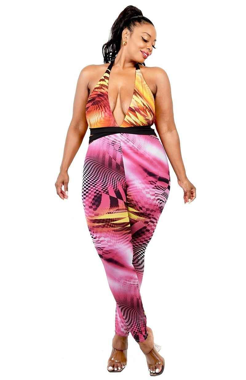 Plus Size Plus Color Pattern Criss Cross Mock Neck Jumpsuit β Stylish & Comfortable β menβs fashion, stylish and versatile