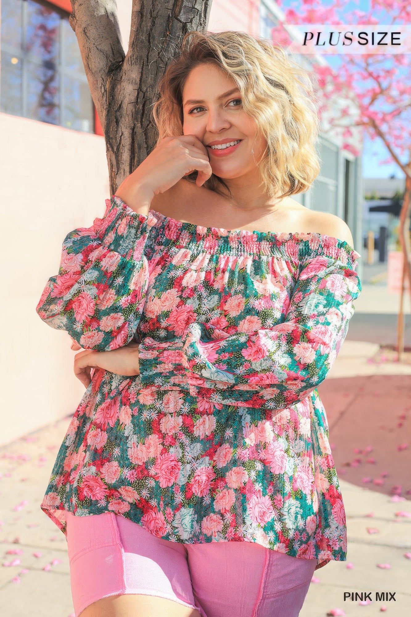 Plus Size Sheer Floral Print Metallic Threading Long Sleeve Off Shoulder Top With High Low Hem β Stylish & Comfortable β menβs fashion, stylish and versatile