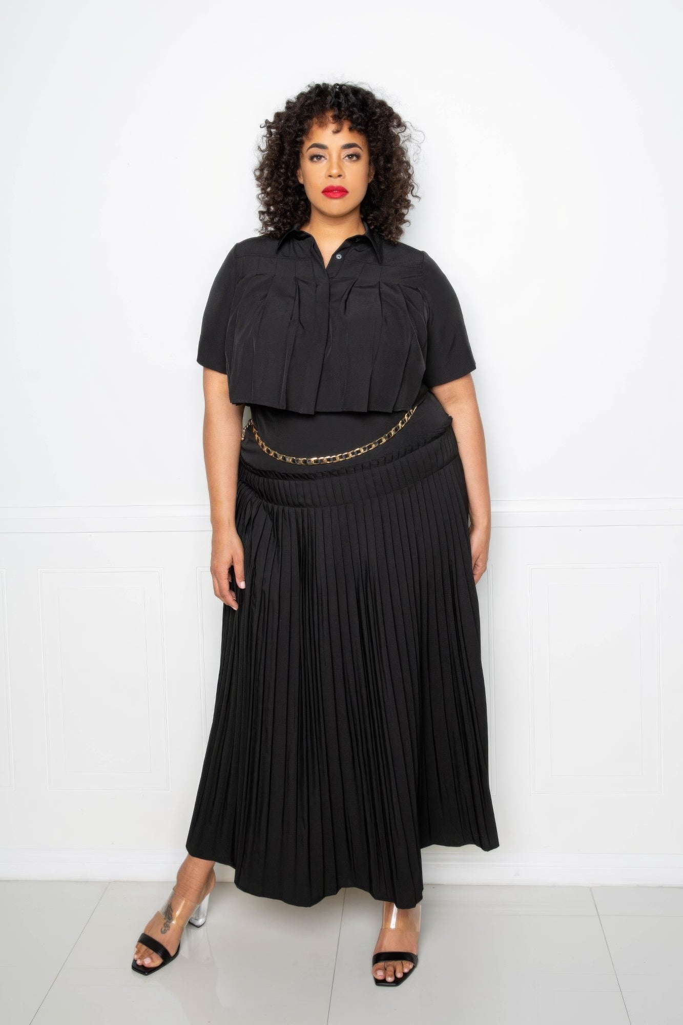 Plus Size Pleated Cropped Shirt And Maxi Skirt Set β Stylish & Comfortable β menβs fashion, stylish and versatile