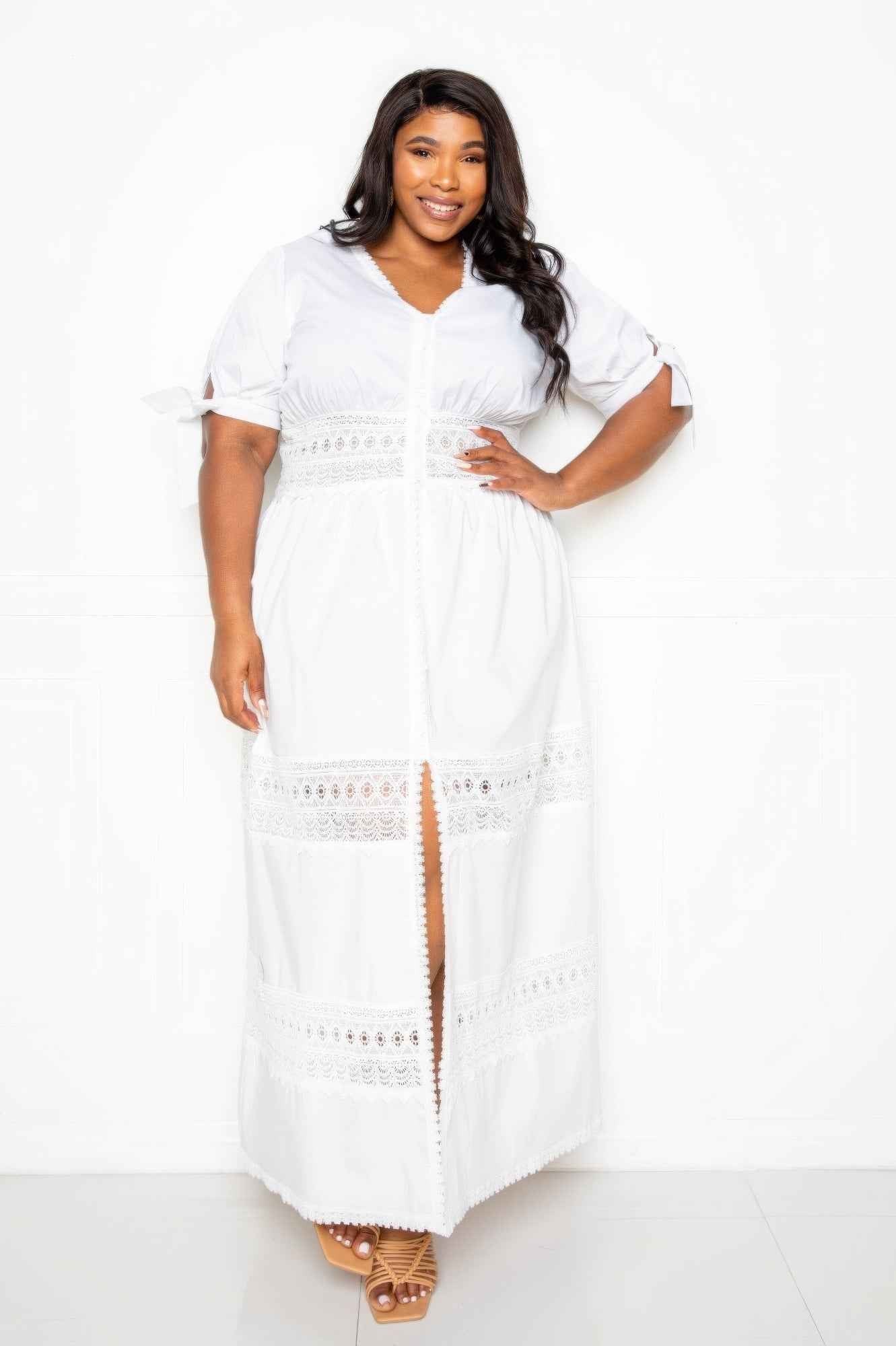 Plus Size Puff Sleeve Maxi Dress With Lace Insert β Stylish & Comfortable β menβs fashion, stylish and versatile