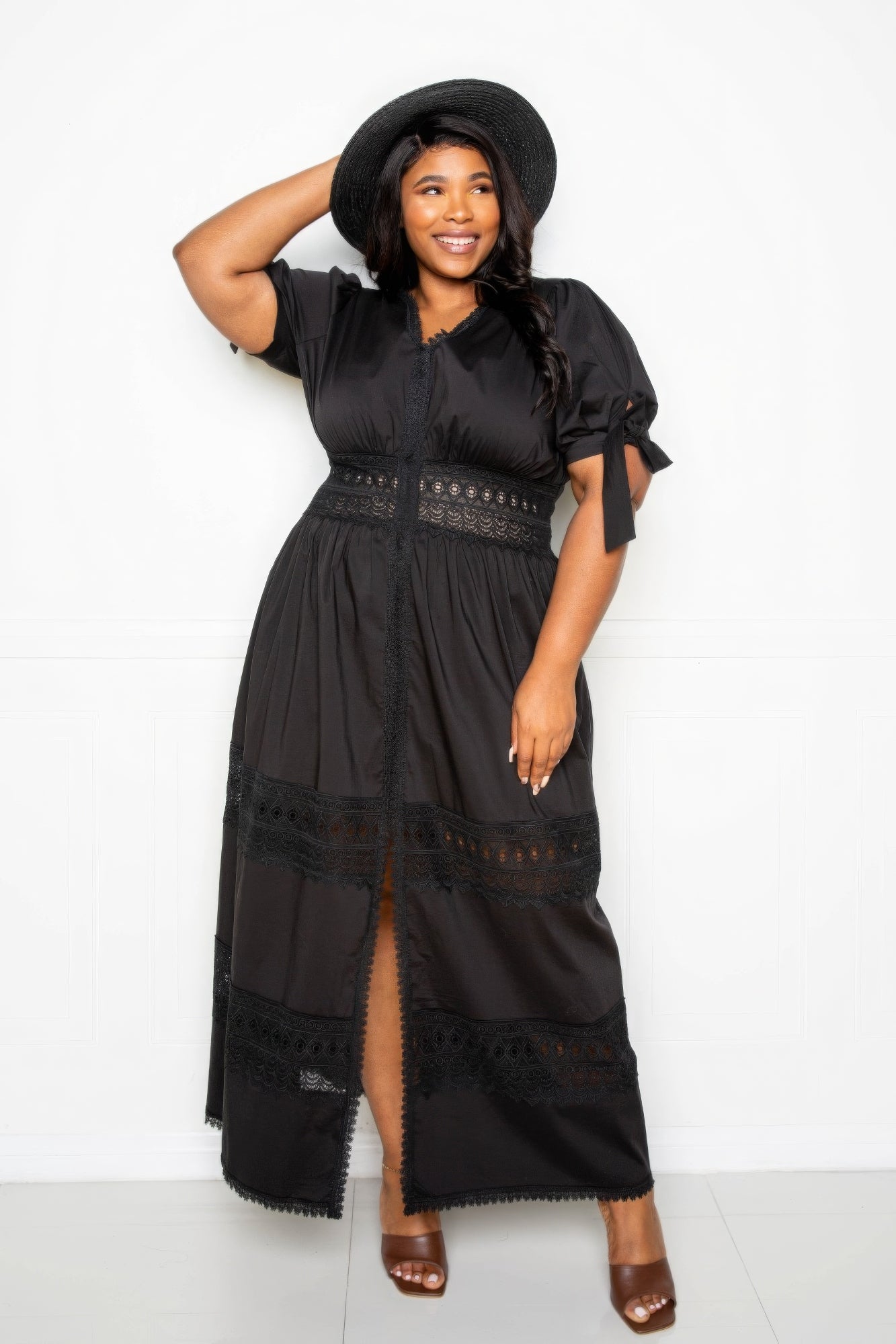 Plus Size Puff Sleeve Maxi Dress With Lace Insert β Stylish & Comfortable β menβs fashion, stylish and versatile
