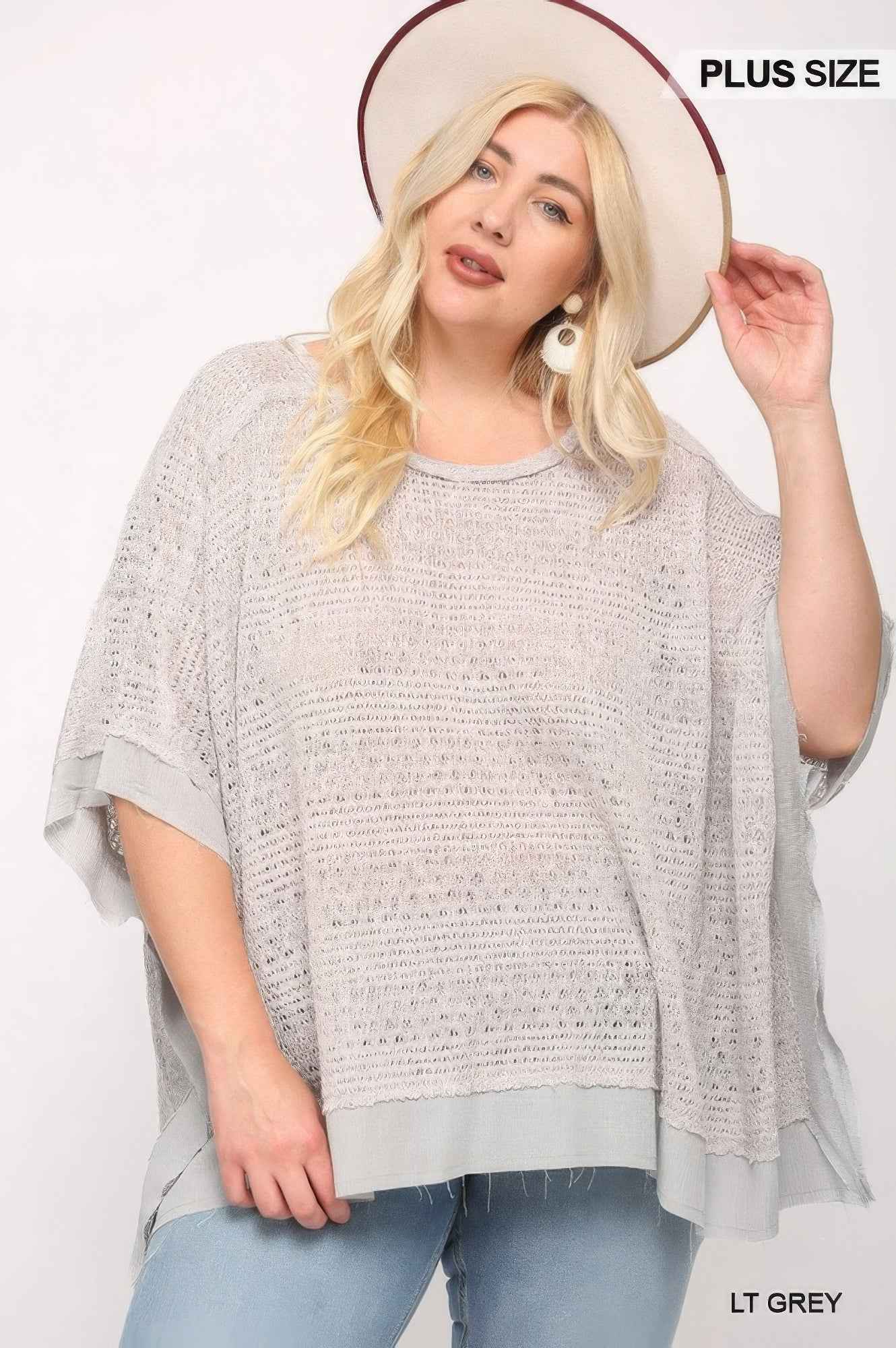 Plus Size Light Knit And Woven Mixed Boxy Top With Poncho Sleeve β Stylish & Comfortable β menβs fashion, stylish and versatile