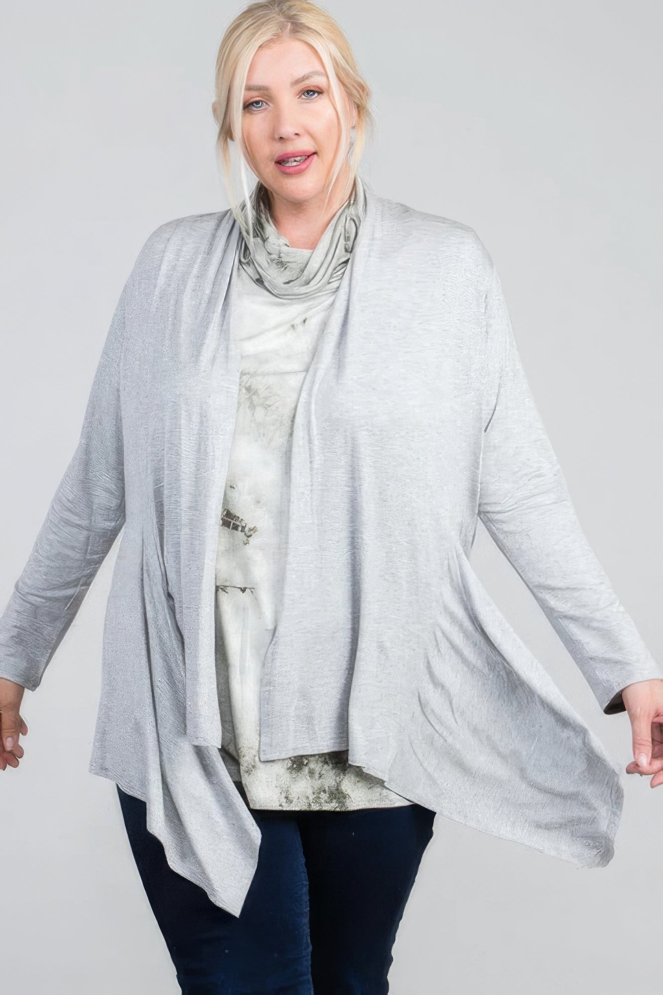 Plus Size Waist Seam Shark Bite Long Sleeve Open Solid Cardigan β Stylish & Comfortable β menβs fashion, stylish and versatile