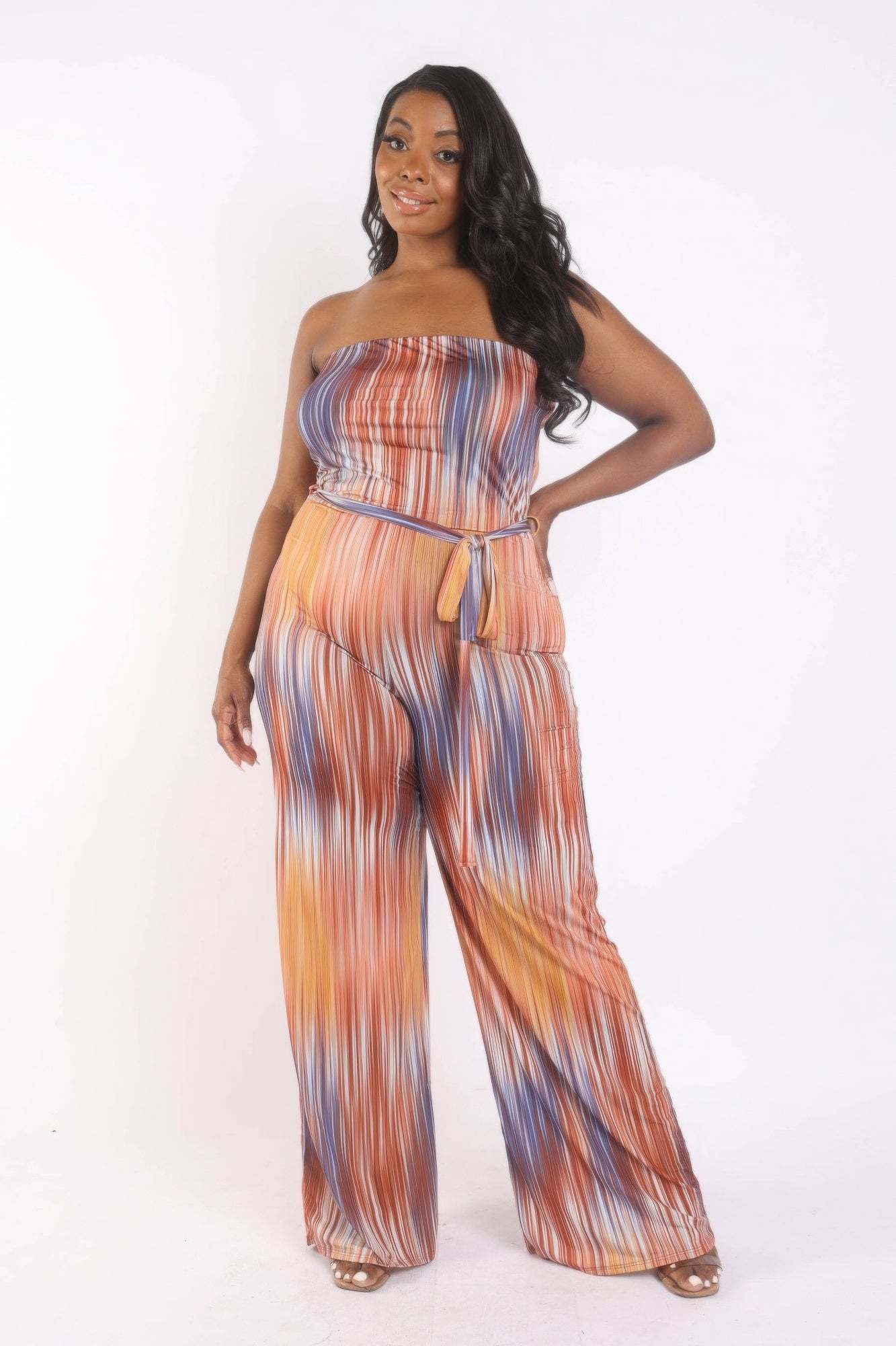 Plus Size Printed Tube Jumpsuit With Self Belt β Stylish & Comfortable β menβs fashion, stylish and versatile