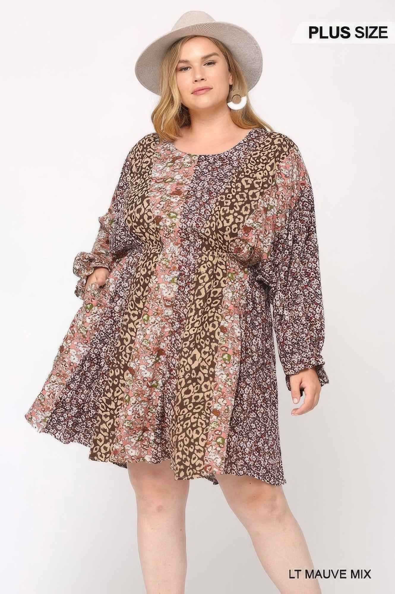 Plus Size Print Mixed Dolman Sleeve Dress With Side Pockets – Stylish & Comfortable – men’s fashion, stylish and versatile