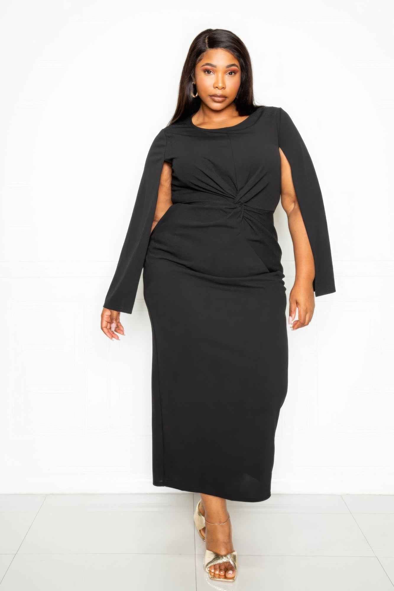 Plus Size Cape Sleeve Dress With Knot Detail β Stylish & Comfortable β menβs fashion, stylish and versatile