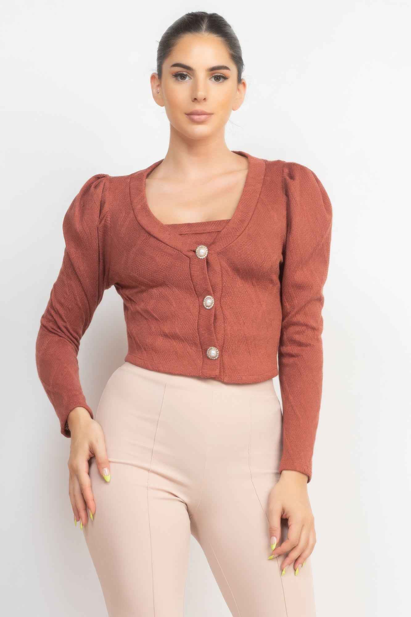 Sale - Geometric Cami Puff Sleeves Blazer Top Set – On Sale Now