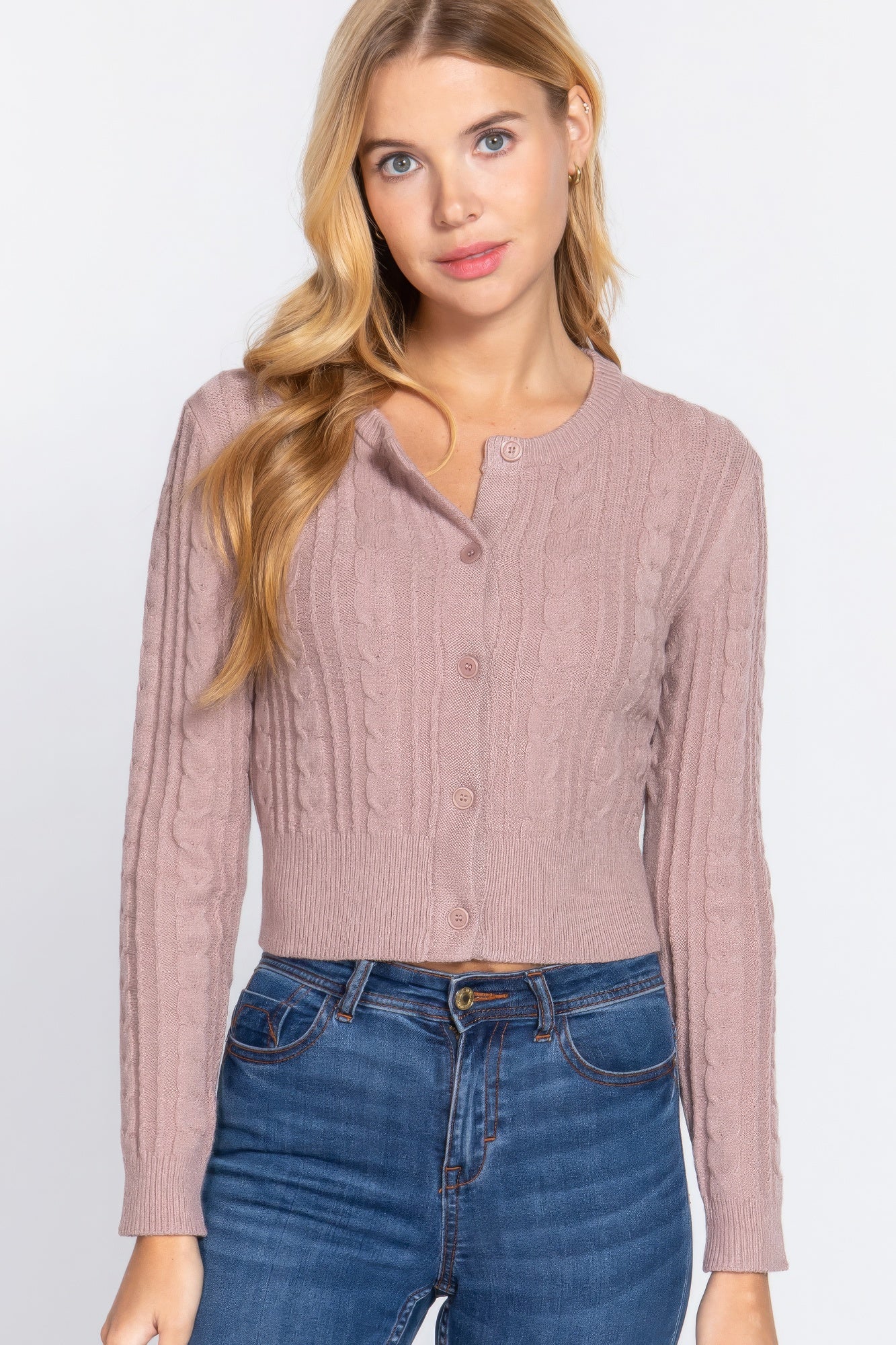 Sale - Crew Neck Cable Sweater Cardigan – On Sale Now