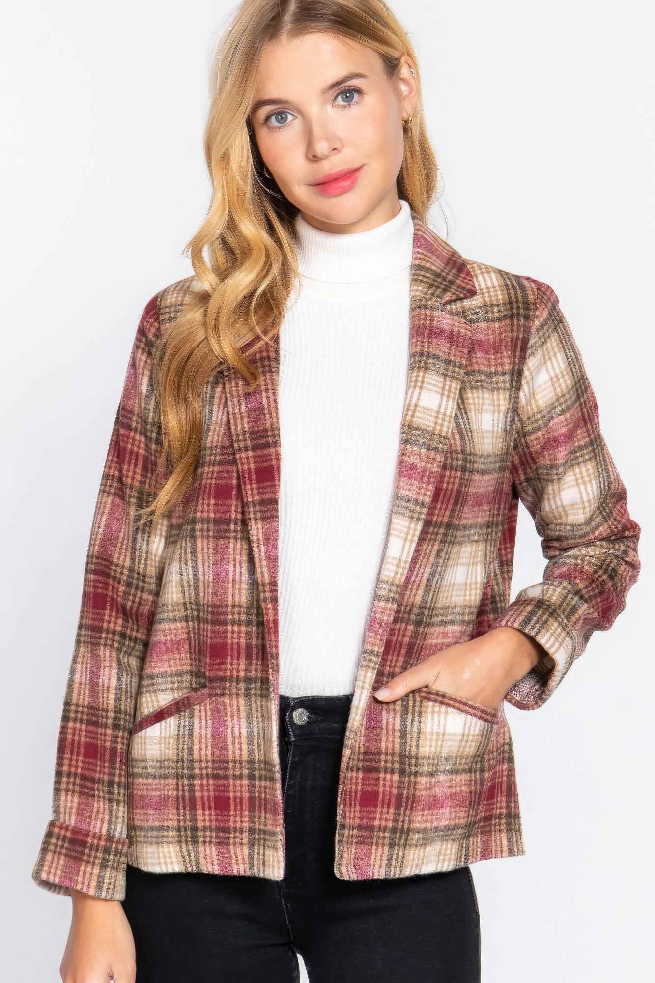 Sale - Notched Collar Plaid Jacket – On Sale Now