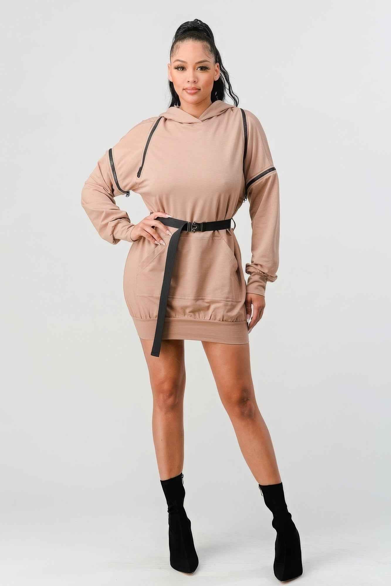 Sale - Double Zipper Long Sleeve Hooded Mini Dress – On Sale Now