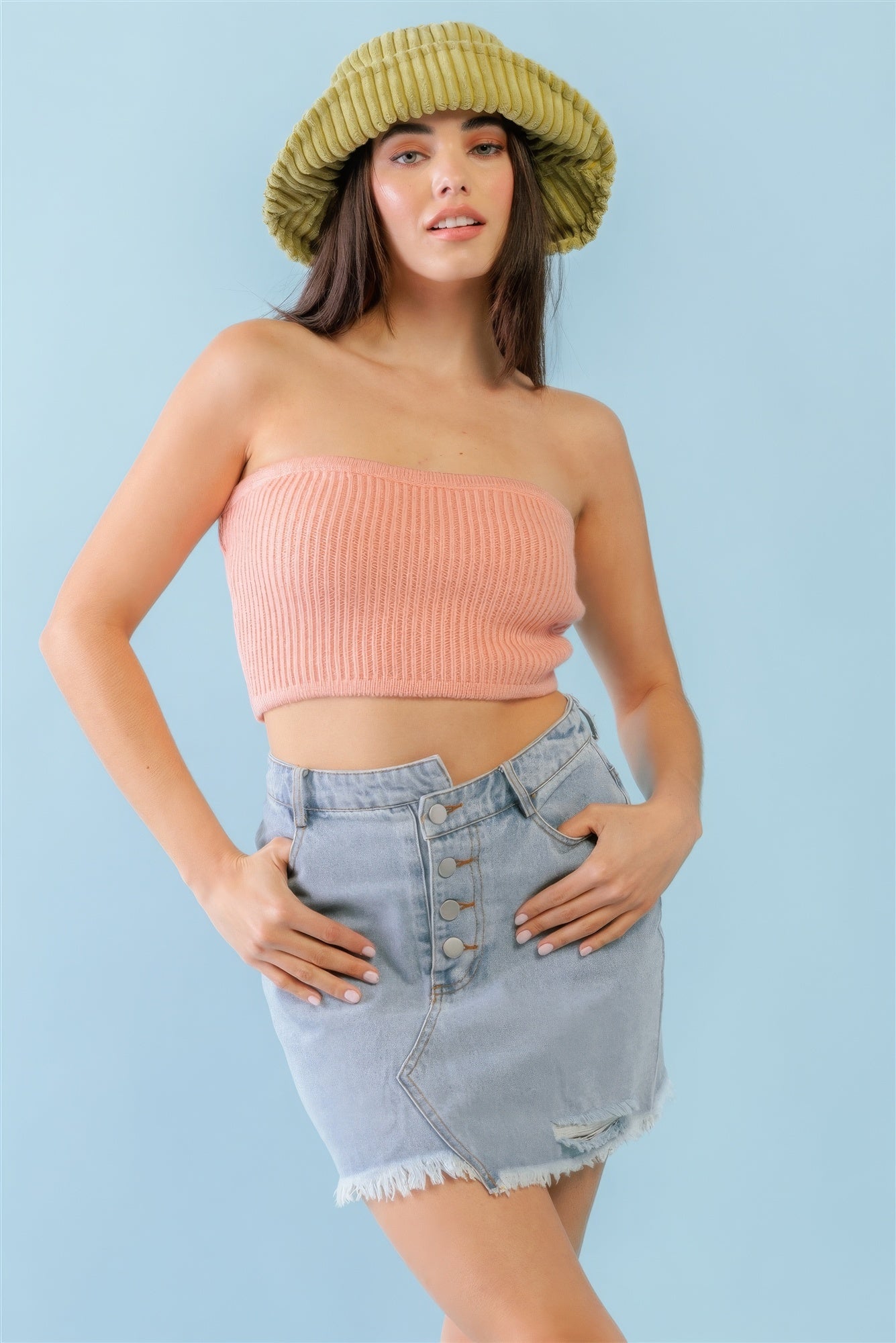 Sale - Dusty Peach Knit Strapless Crop Top – On Sale Now