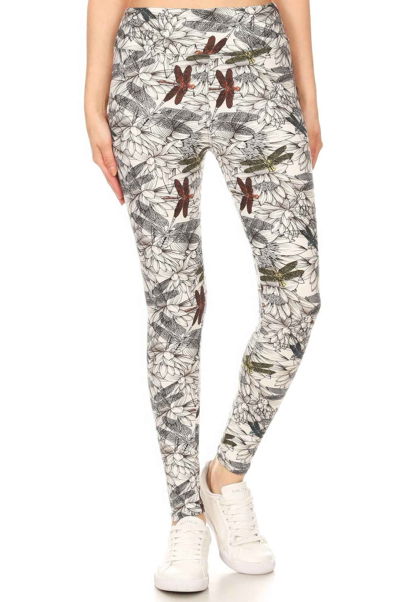 Yoga Style Banded Lined Dragonfly Print, Full Length Leggings In A Slim Fitting Style With A Banded High Waist – multicolor, fashion, women style