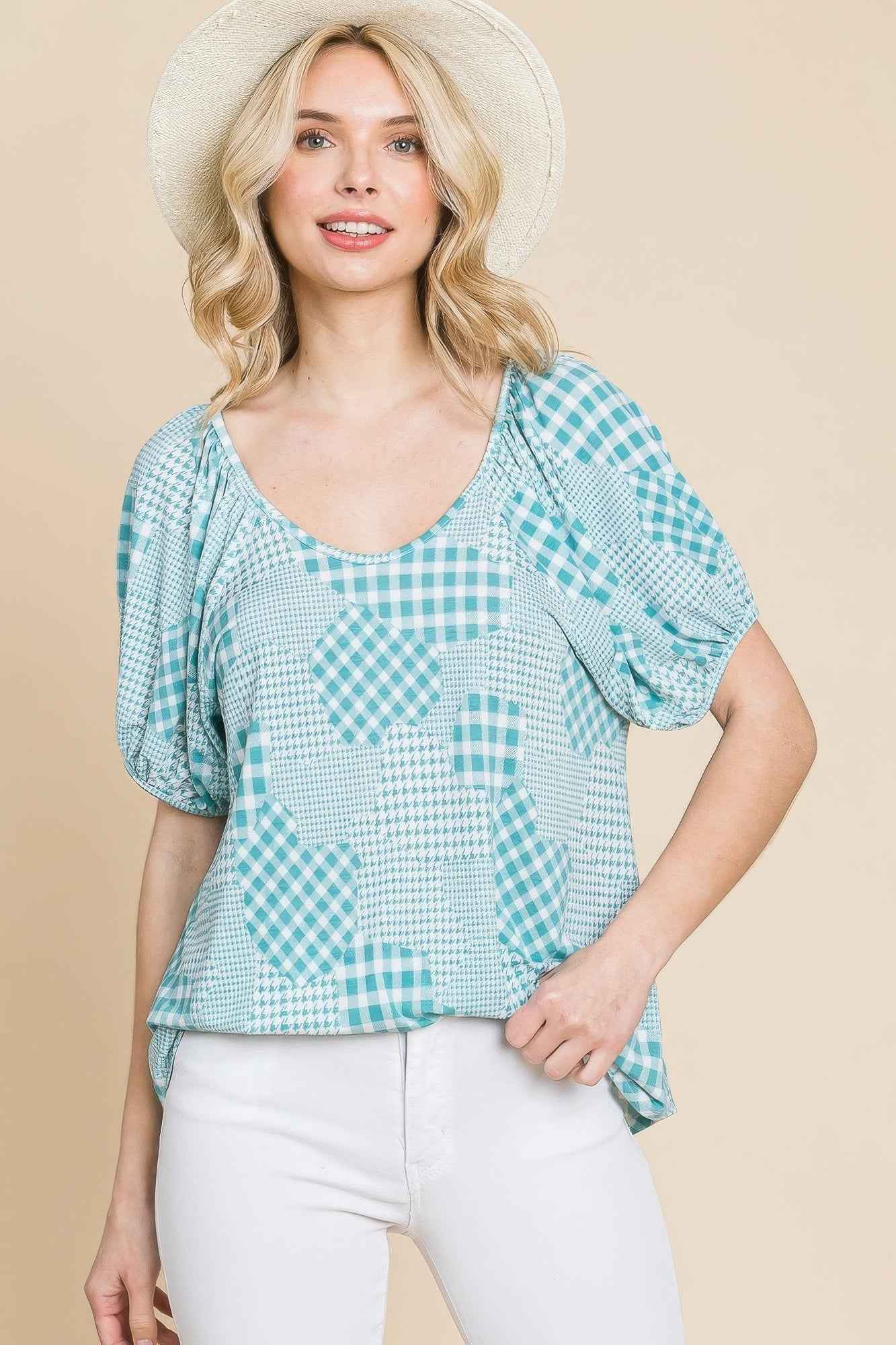 Sale - Hounds Tooth And Check Plaid Top – On Sale Now