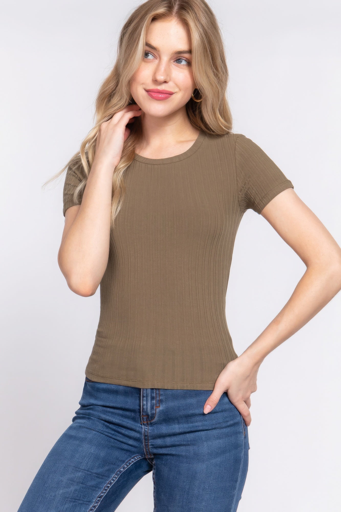 Sale - Short Slv Crew Neck Variegated Rib Knit Top – On Sale Now
