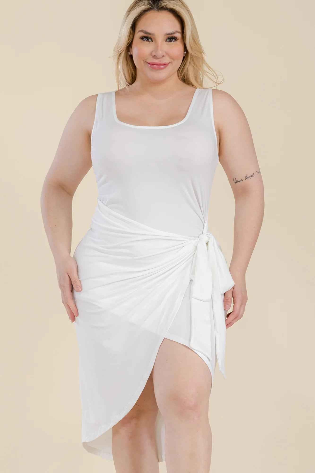 Plus Size Solid Wrap Front Tie Side Midi Dress β Stylish & Comfortable β menβs fashion, stylish and versatile