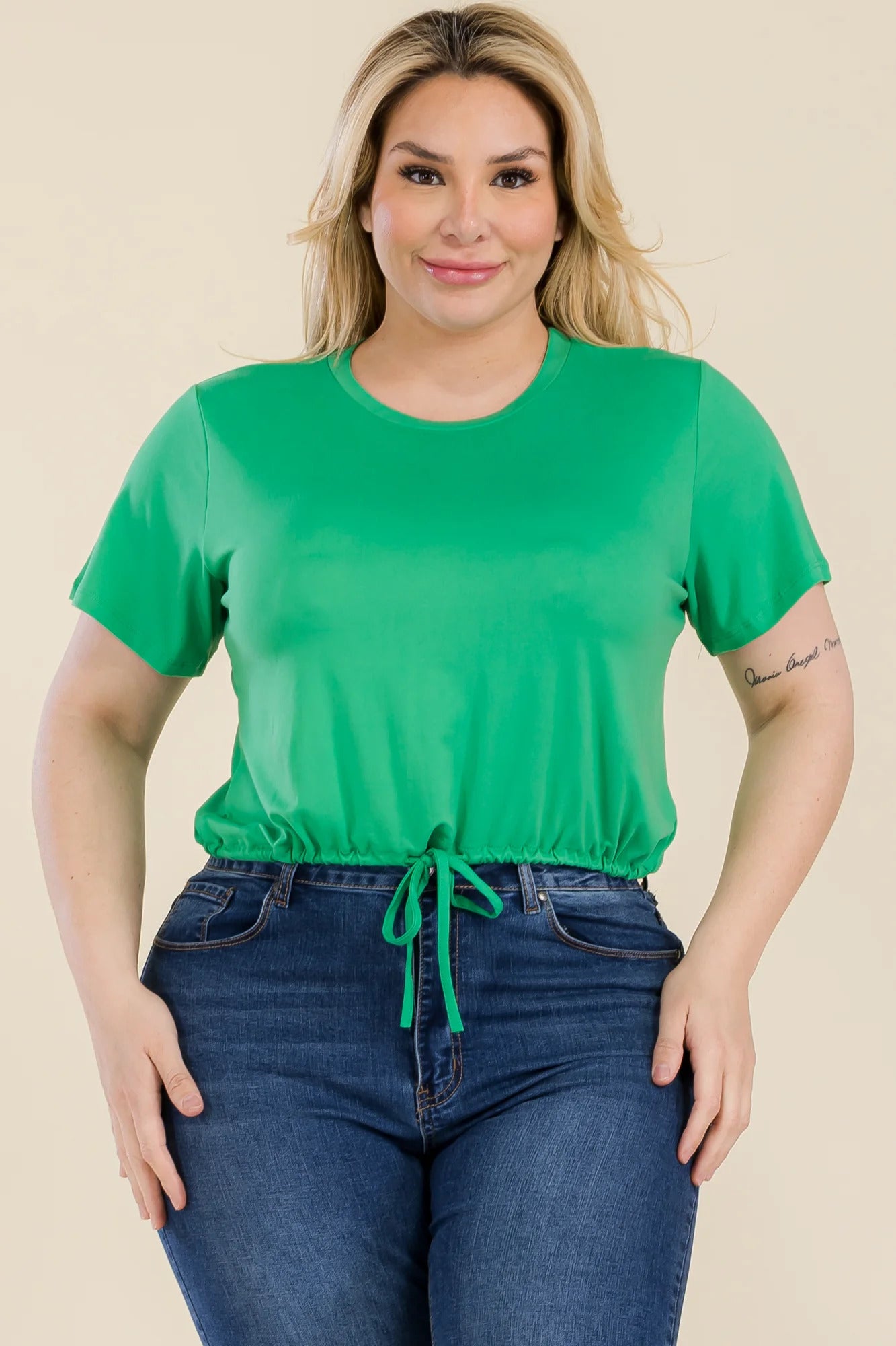 Plus Size Tie Front Drawstring Short Sleeve Crop Top β Stylish & Comfortable β menβs fashion, stylish and versatile