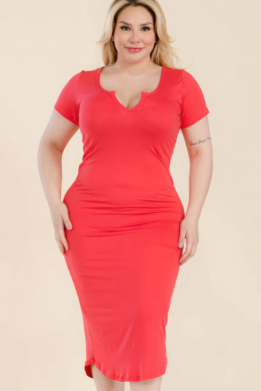 Plus Size Split Neck Bodycon Midi Dress β Stylish & Comfortable β menβs fashion, stylish and versatile