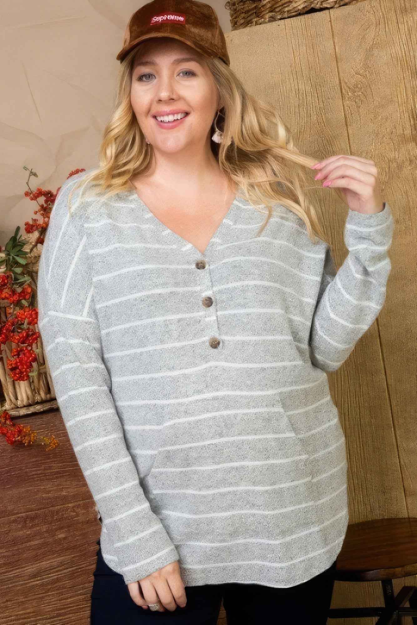 Plus Size Brushed Hacci Two Tone Stripe Top β Stylish & Comfortable β menβs fashion, stylish and versatile