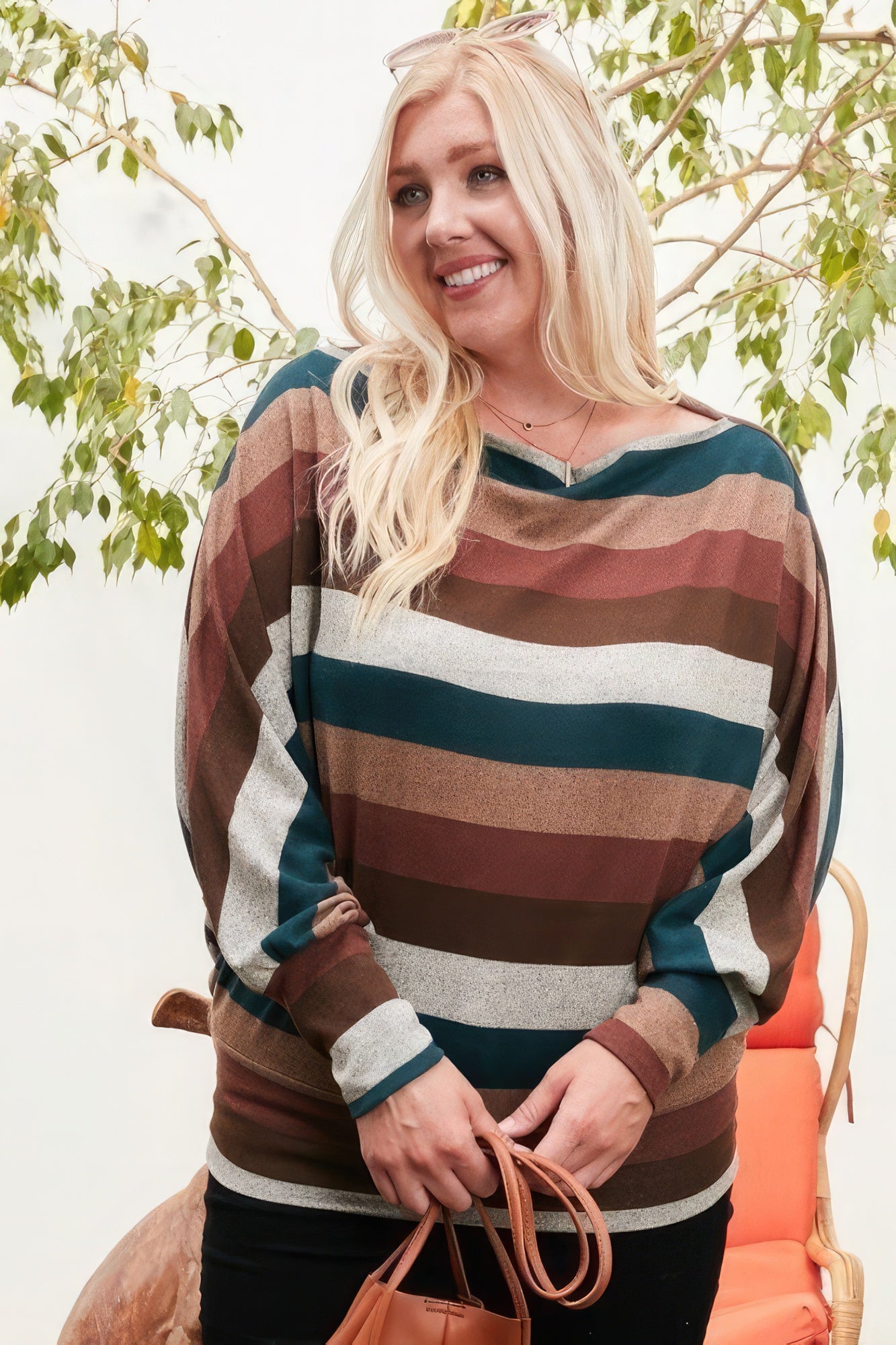 Plus Size Boat Neck Long Bubble Sleeve Multi Stripe Print Knit Top β Stylish & Comfortable β menβs fashion, stylish and versatile