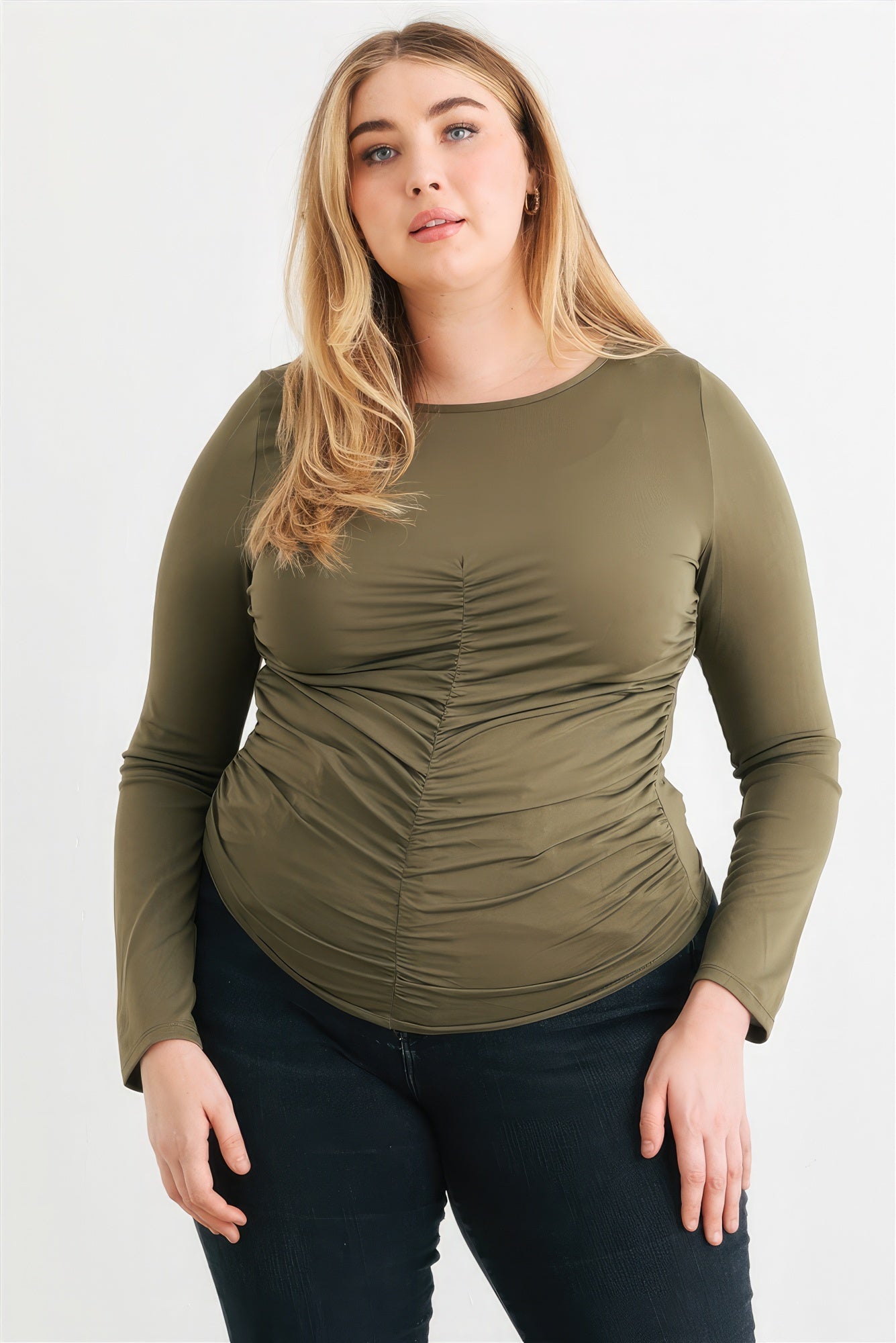Plus Size Plus Olive Ruched Long Sleeve Top β Stylish & Comfortable β menβs fashion, stylish and versatile
