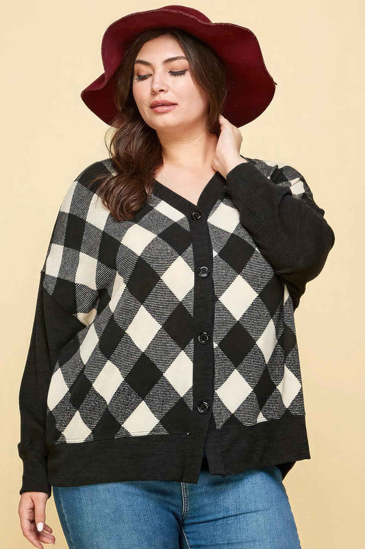 Plus Size Buffalo Plaid Knit Button Up Oversize Cardigan – Stylish & Comfortable – men’s fashion, stylish and versatile