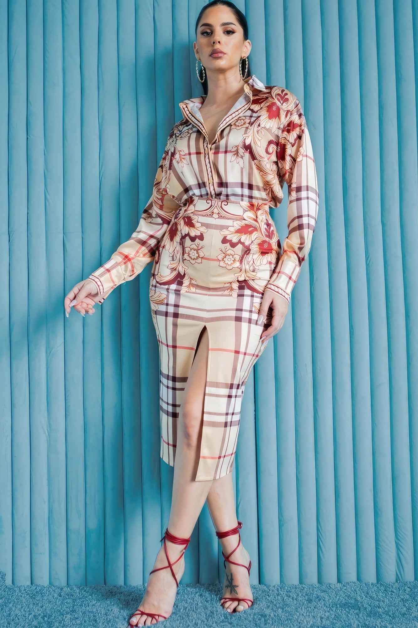Sale - Satin Blouse With Skirt Set – On Sale Now