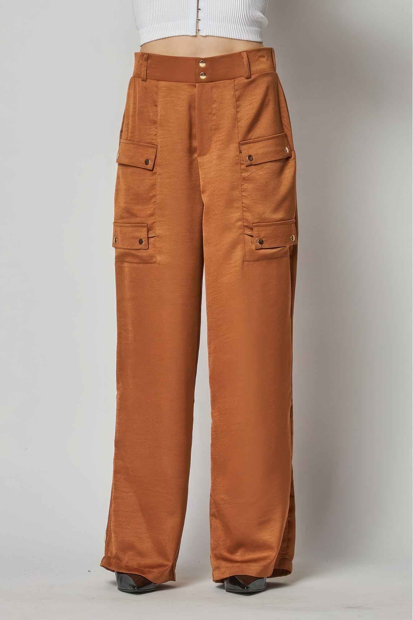 Satin Cargo Pocket Wide Leg Pants – multicolor, fashion, women style