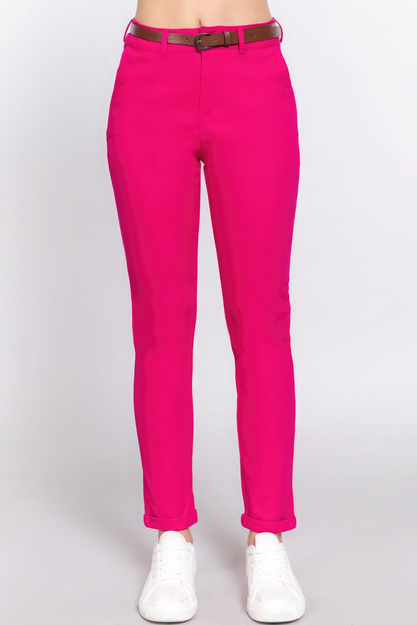 Cotton-span Twill Belted Long Pants – multicolor, fashion, women style
