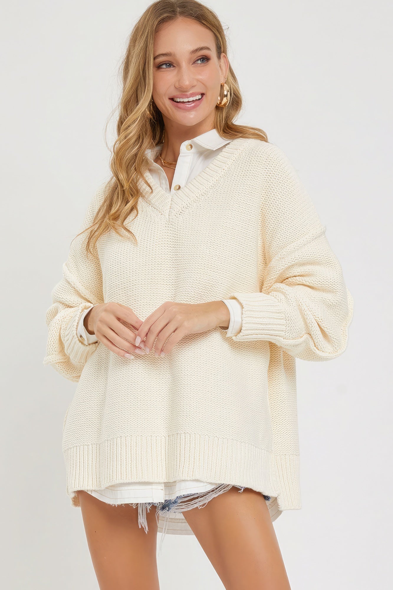 Sale - V Neck Oversized Sweater – On Sale Now