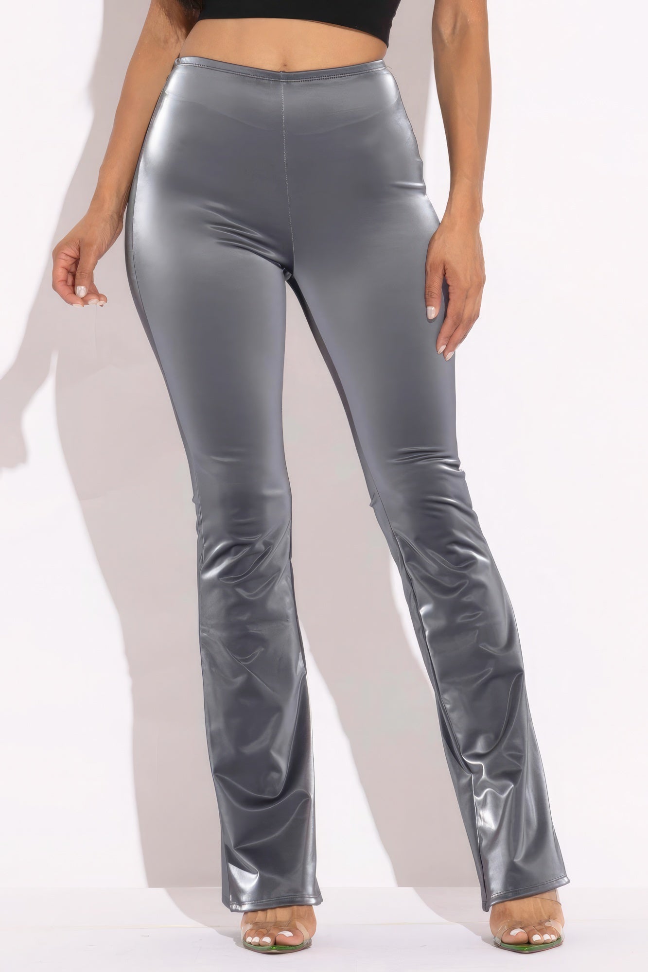 Velvet Pu Flared Pants – red, fashion, women style
