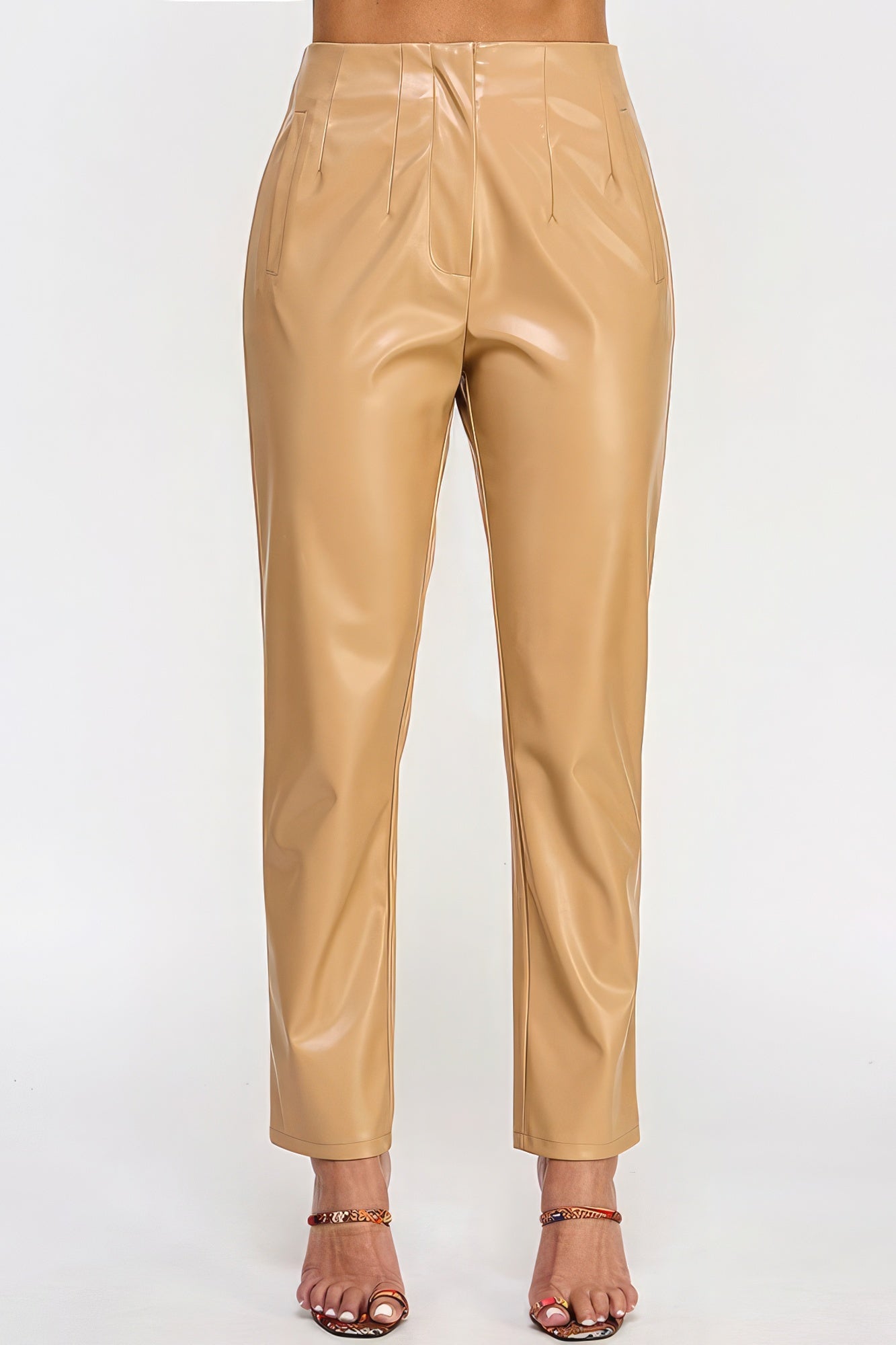 Faux Leather Pants – beige, fashion, women style