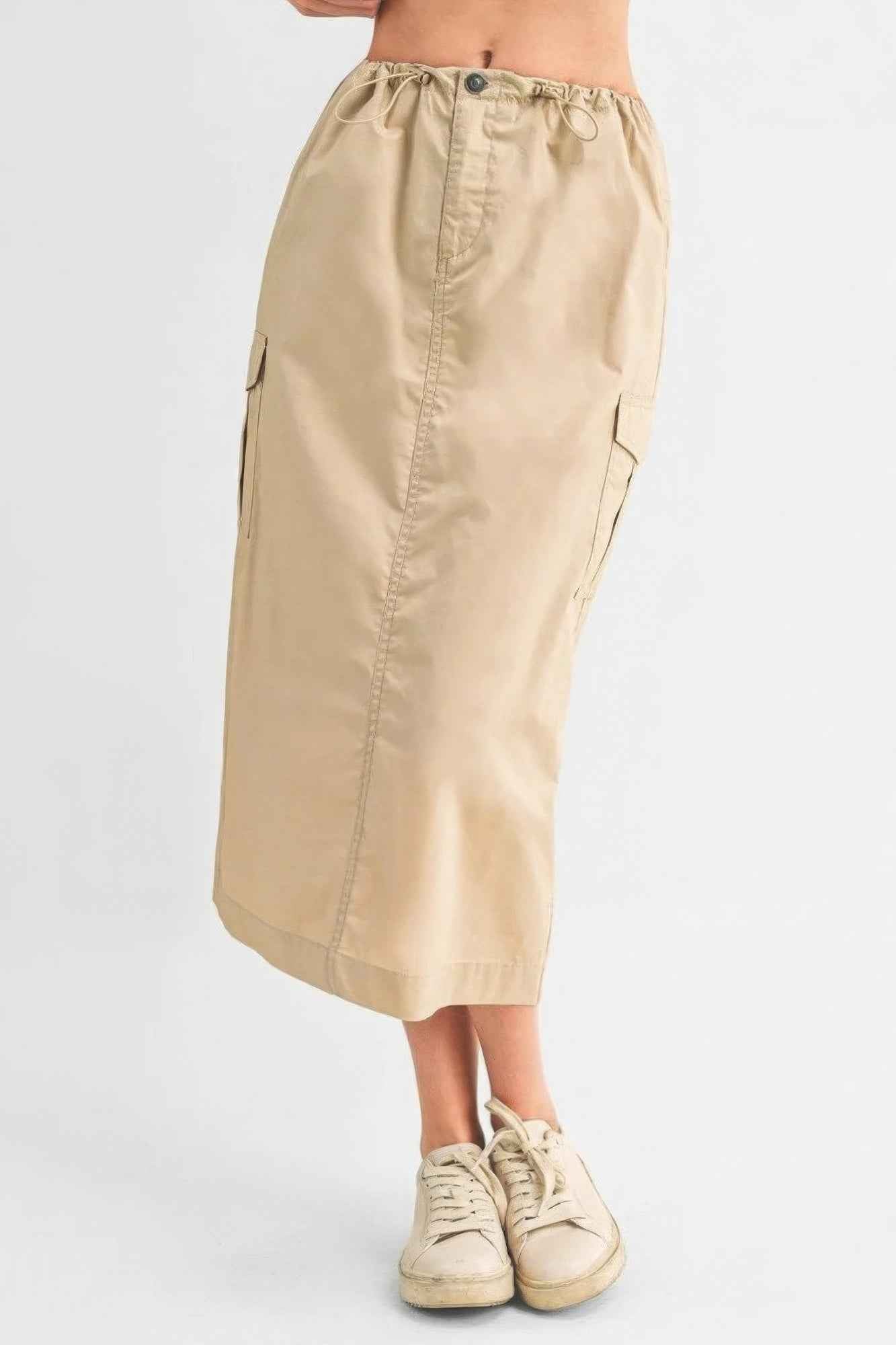 Sale - Cargo Skirt Midi with Drawstring - Stylish and Versatile Cargo Skirt – On Sale Now