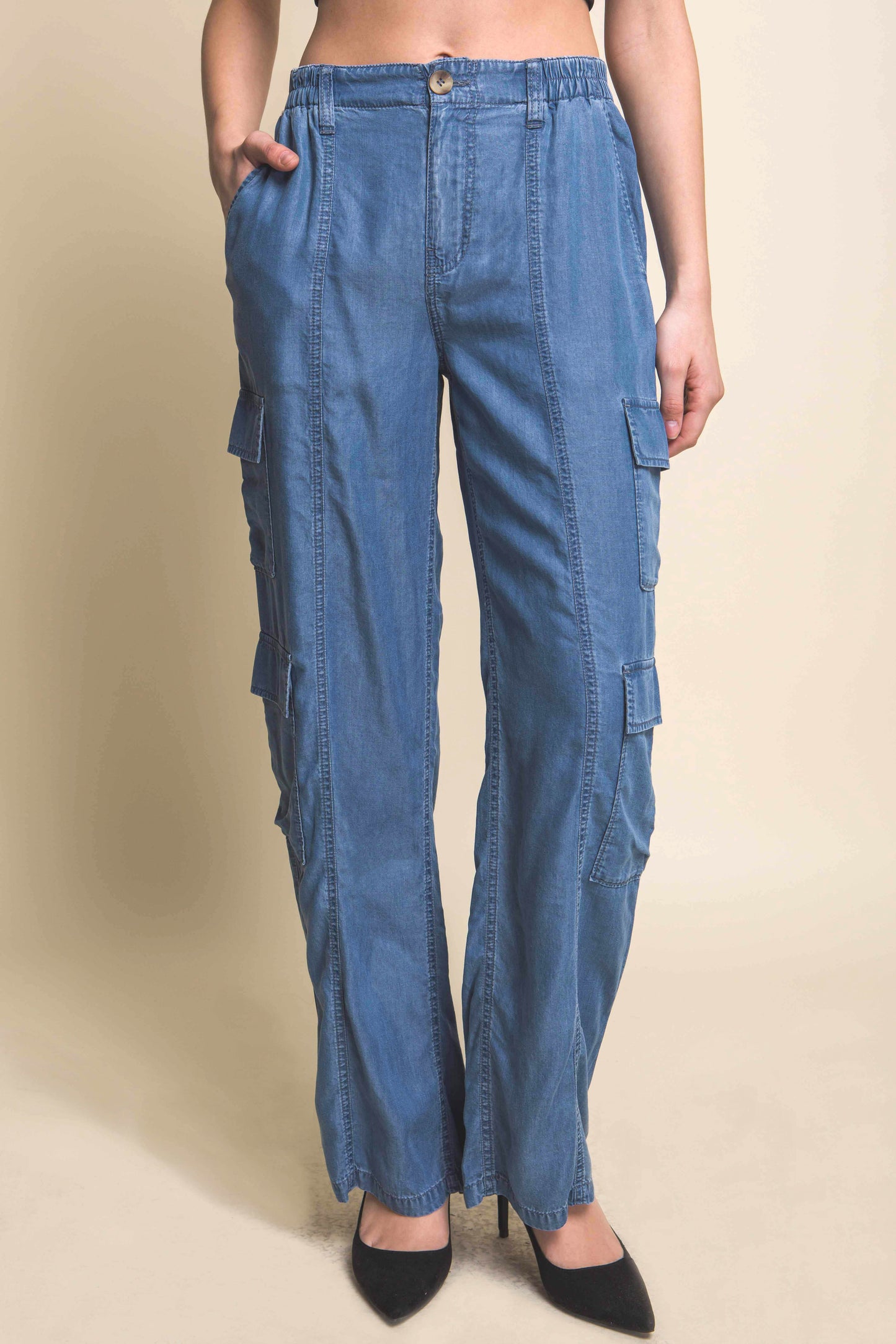 Full-length Tencel Pants With Cargo Pockets – blue, fashion, women style