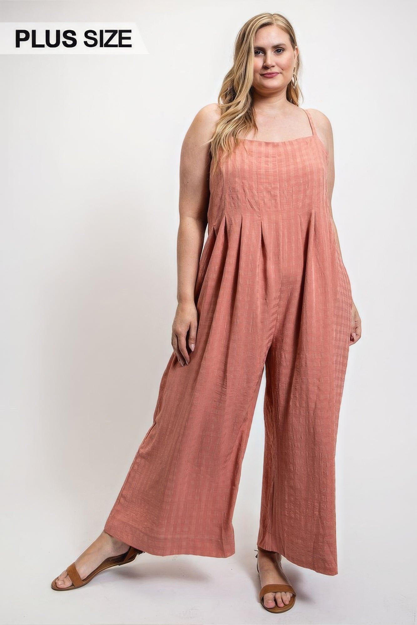 Plus Size Texture Woven Sleeveless Jumpsuit With Side Button β Stylish & Comfortable β menβs fashion, stylish and versatile
