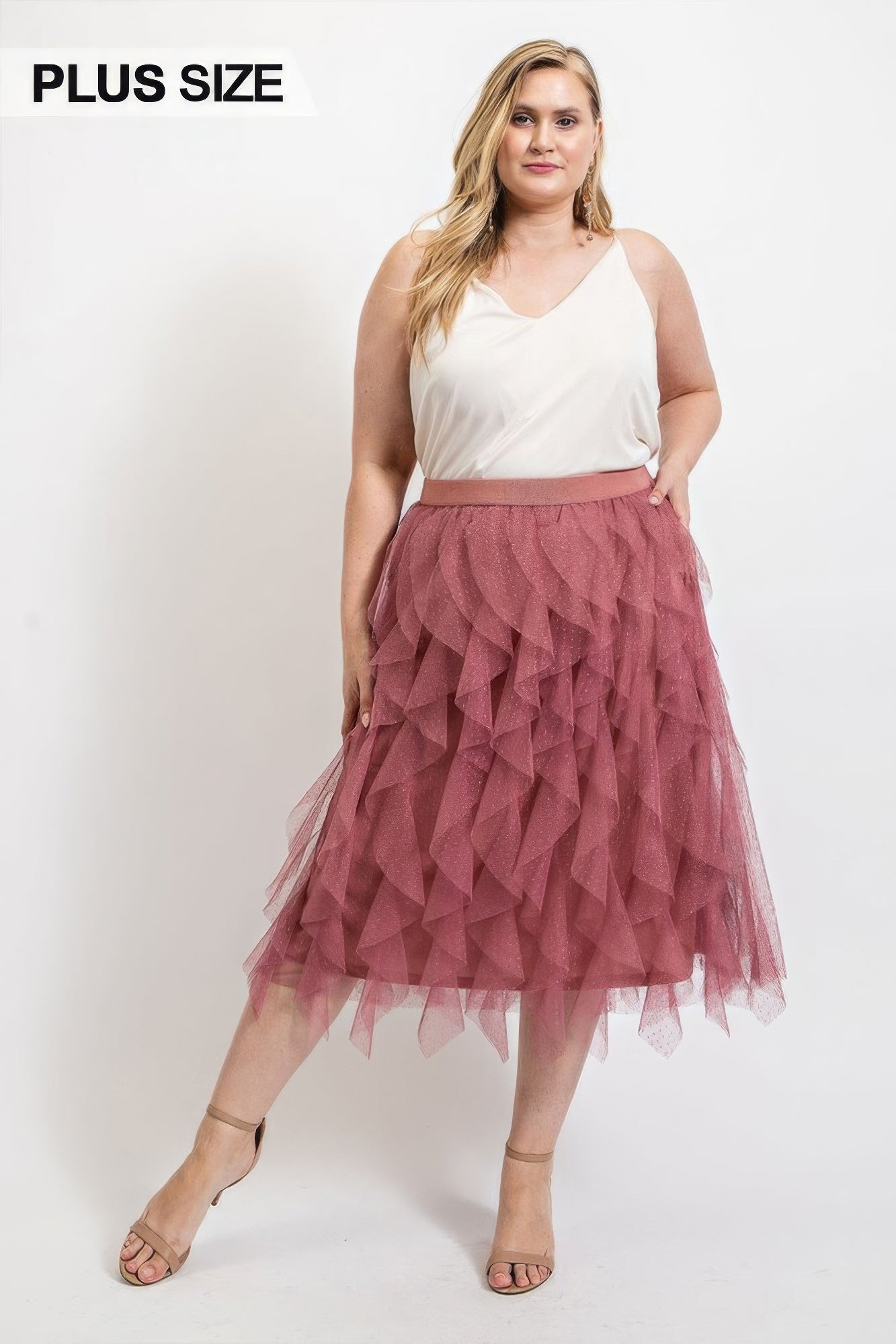 Plus Size Ruffled Tulle Midi Skirt With Elastic Waist Band β Stylish & Comfortable β menβs fashion, stylish and versatile