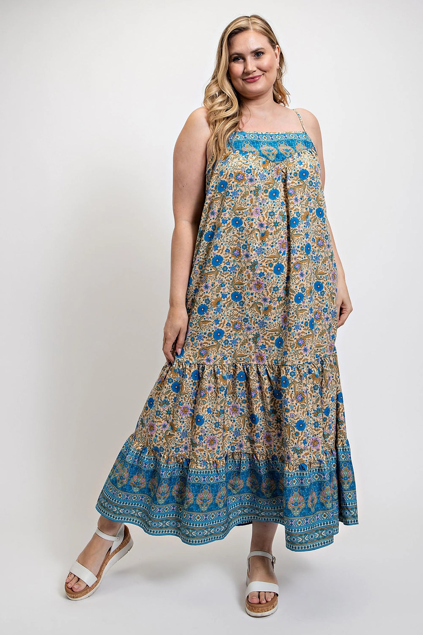 Plus Size Floral And Aztec Print Drop Down Maxi Dress With Spaghetti Strap β Stylish & Comfortable β menβs fashion, stylish and versatile