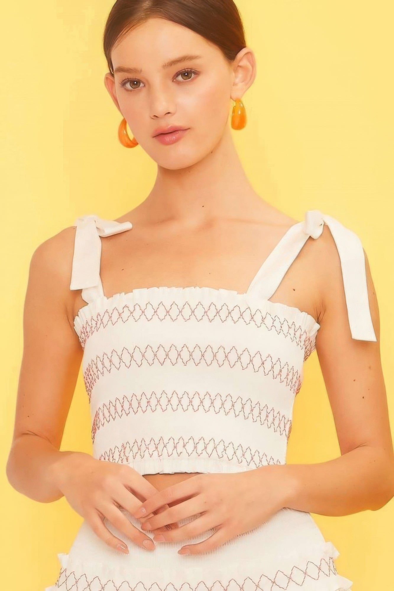 New Arrival – Self Tie Shoulder Smocking Ruffle Crop Top – New Arrival Now Live