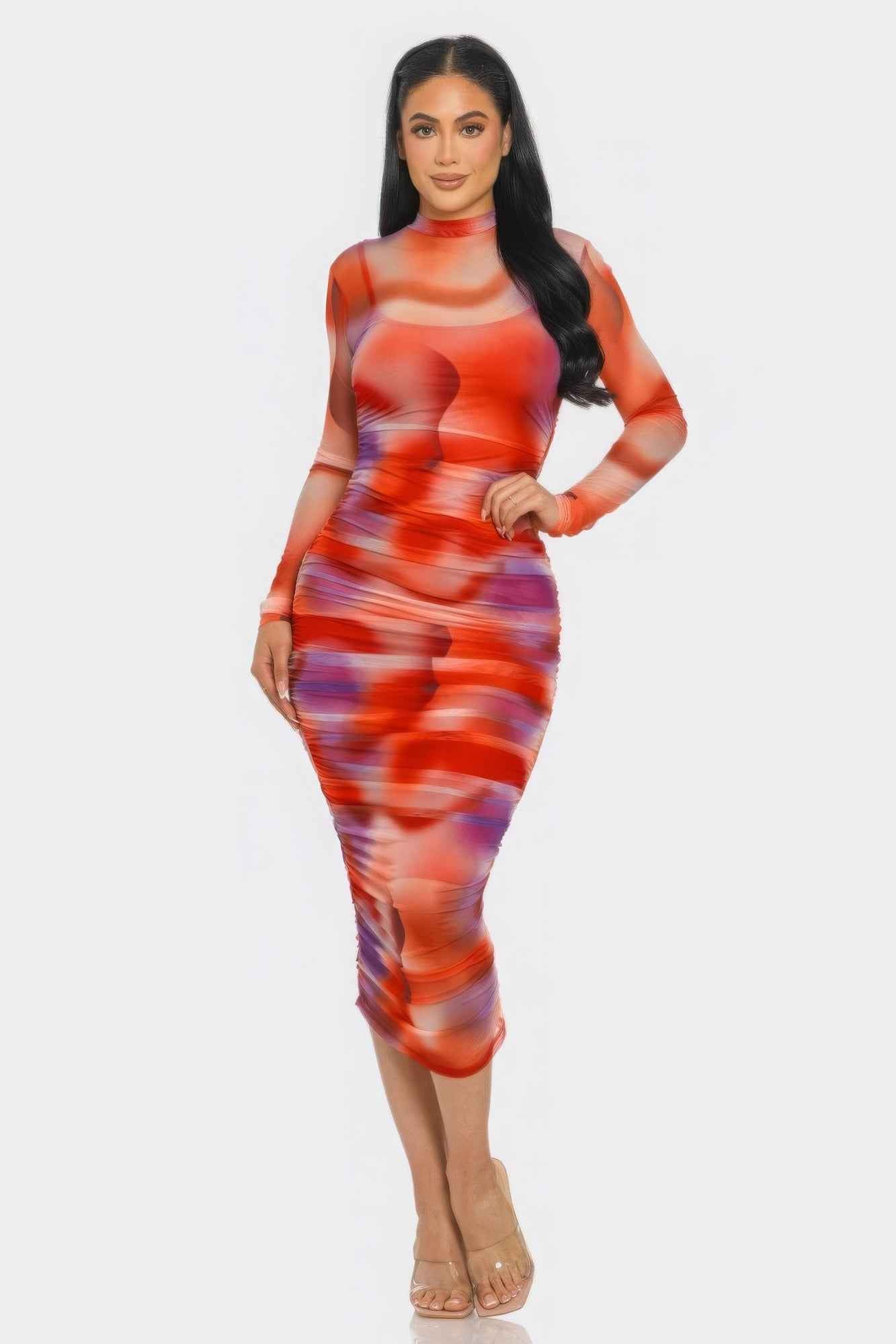 New Arrival – Summer Heat Print Mesh Ruched Midi Dress – New Arrival Now Live
